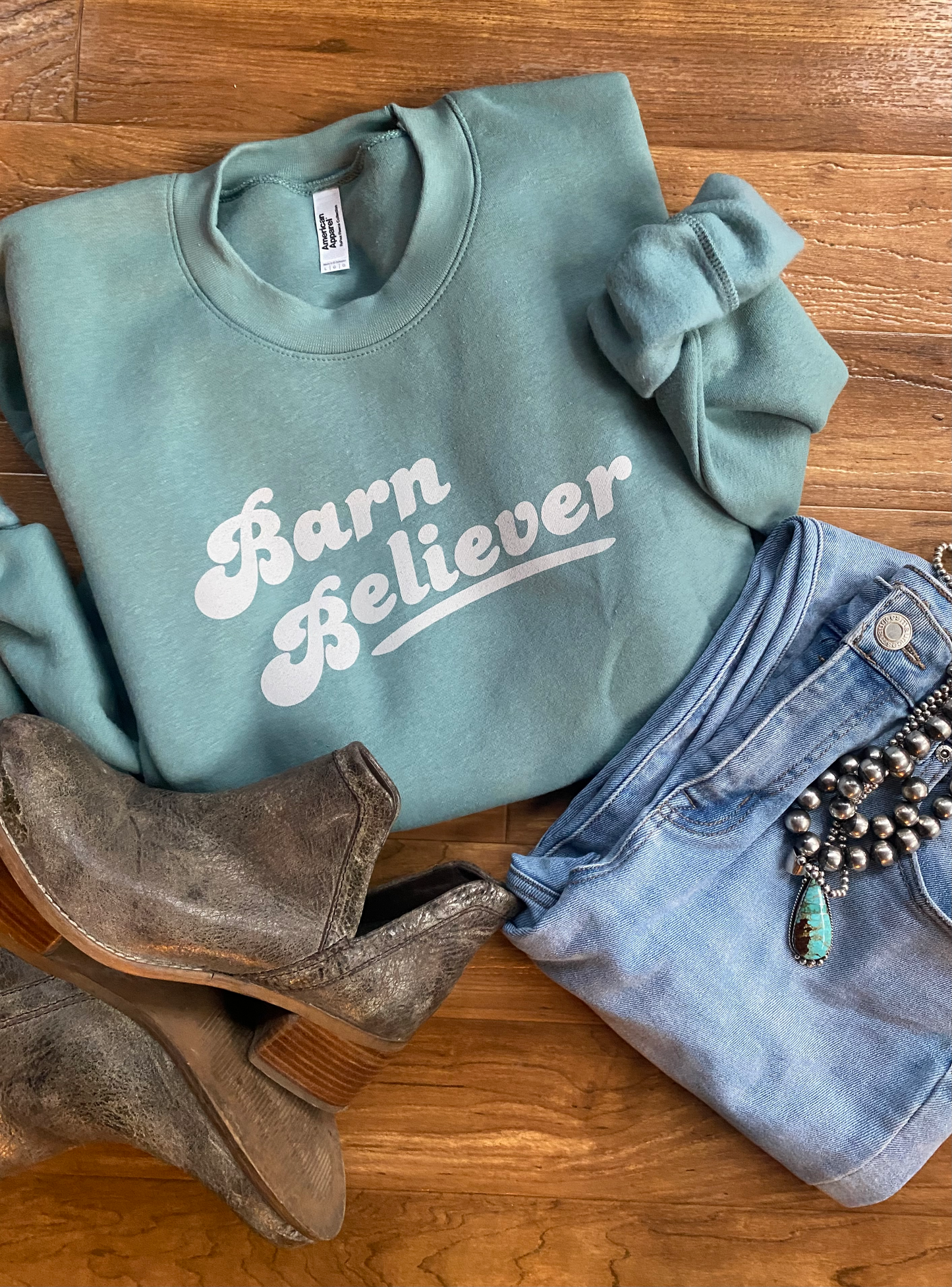 American Apparel Arctic Barn Believer Crewneck Pullover - Adult (More Barns)