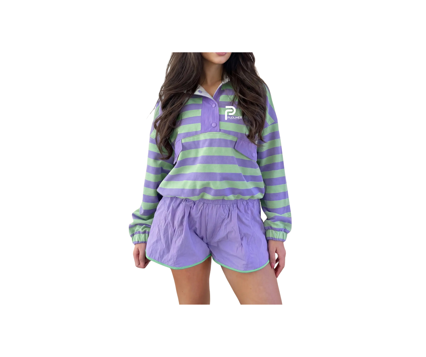Ladies Striped Long Sleeve Polo Top & Shorts Set - Ladies (Pudliner)