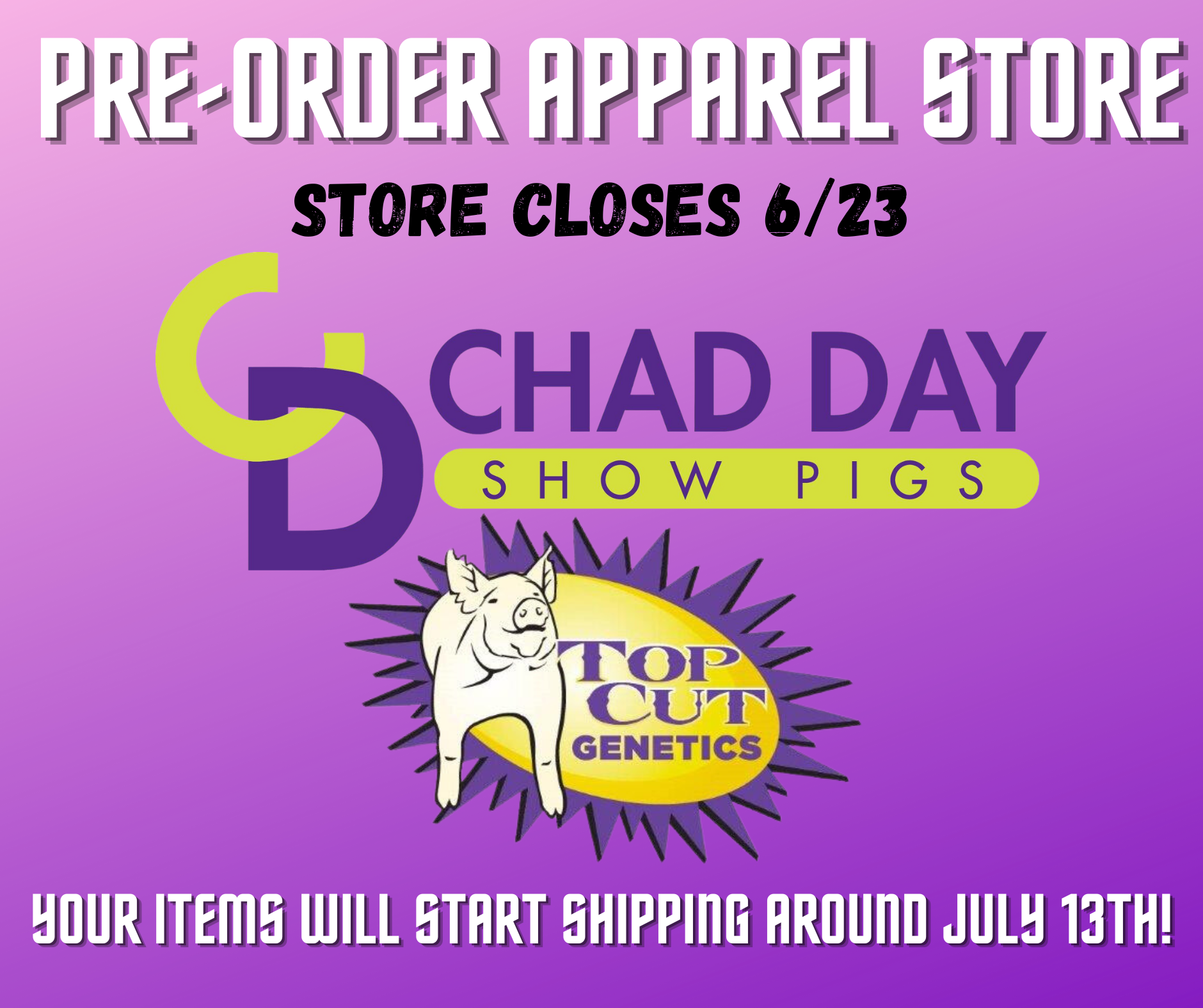 Top Cut & Chad Day Show Pigs PREORDER Apparel Store The Glittered Pig