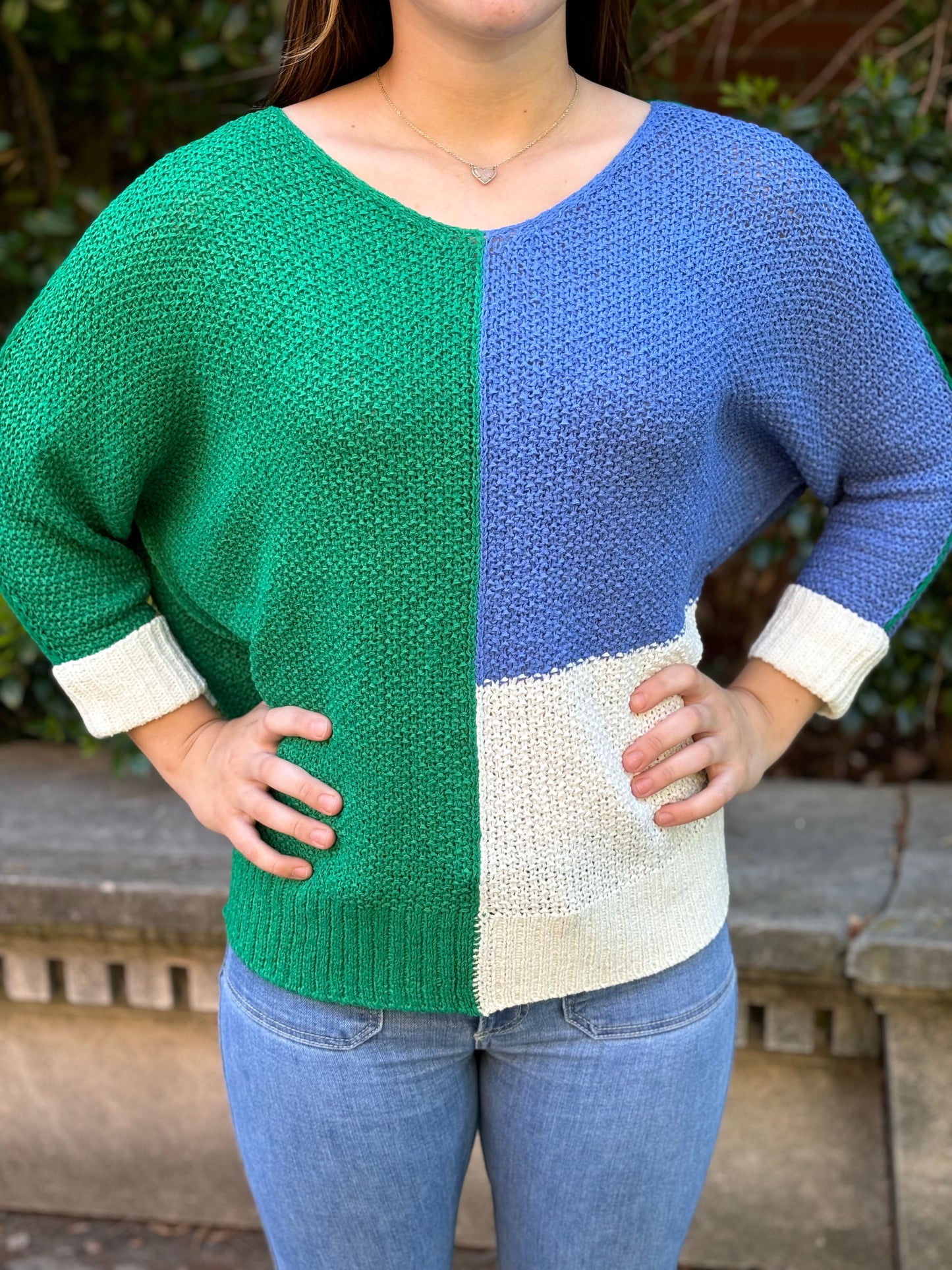 Color Block V-Neck Knit Sweater
