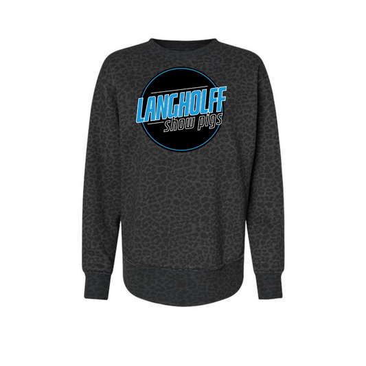 Ladies Black Leopard Fleece Crewneck Sweatshirt - Ladies (Langholff)